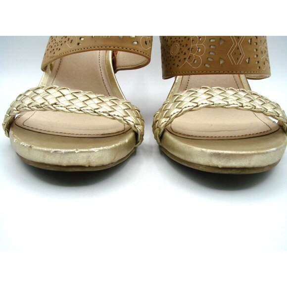 Kenneth Cole Reaction Sandals Skip Class Cork Wedge Sz 7.5M Brown Gold Laser Cut - Picture 3 of 9